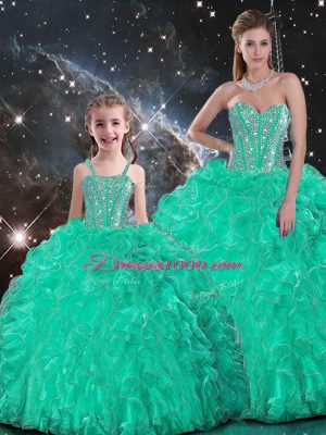 Sweetheart Sleeveless Lace Up Vestidos de Quinceanera Turquoise Organza