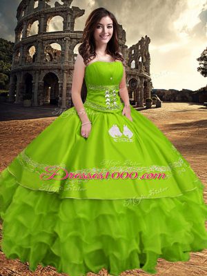 15 Quinceanera Dress Military Ball and Sweet 16 and Quinceanera with Embroidery and Ruffled Layers Strapless Sleeveless Zipper