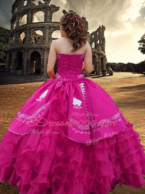 Strapless Sleeveless Zipper Quince Ball Gowns Hot Pink Taffeta