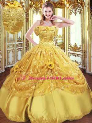 Excellent Sleeveless Lace Up Floor Length Beading and Appliques and Hand Made Flower Quinceanera Dress