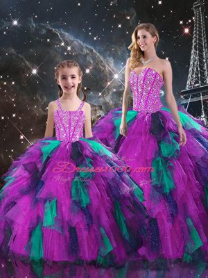 Captivating Floor Length Multi-color Quince Ball Gowns Sweetheart Sleeveless Lace Up