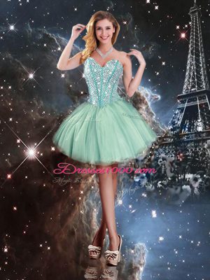 Luxury Turquoise Ball Gowns Beading Quinceanera Dresses Lace Up Tulle Sleeveless Floor Length