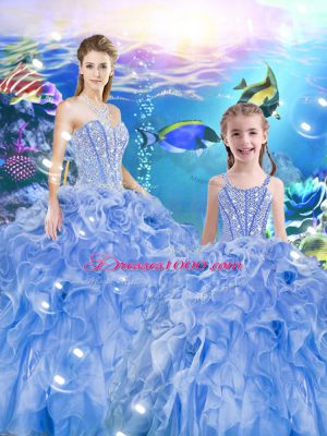 Floor Length Ball Gowns Sleeveless Baby Blue 15 Quinceanera Dress Lace Up