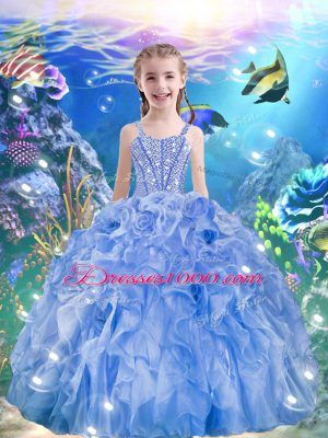Floor Length Ball Gowns Sleeveless Baby Blue 15 Quinceanera Dress Lace Up