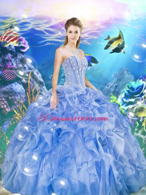 Floor Length Ball Gowns Sleeveless Baby Blue 15 Quinceanera Dress Lace Up