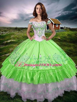 Fancy Ball Gowns Taffeta Off The Shoulder Sleeveless Beading and Embroidery and Ruffled Layers Floor Length Lace Up Ball Gown Prom Dress