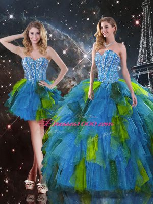 Super Sleeveless Beading and Ruffles Lace Up Quinceanera Dress