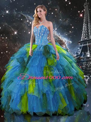 Super Sleeveless Beading and Ruffles Lace Up Quinceanera Dress