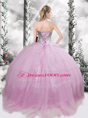 Beading Quinceanera Dress Lilac Lace Up Sleeveless Brush Train