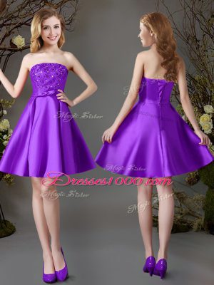 Hot Sale Beading Bridesmaids Dress Eggplant Purple Lace Up Sleeveless Mini Length