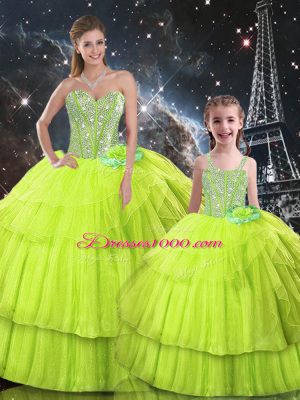 Floor Length Ball Gowns Sleeveless Yellow Green Quinceanera Gown Lace Up