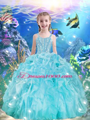 Perfect Aqua Blue Sweetheart Neckline Beading and Ruffles Quinceanera Gowns Sleeveless Lace Up