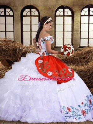 Comfortable Multi-color Lace Up Quinceanera Dresses Embroidery and Ruffled Layers Sleeveless Floor Length