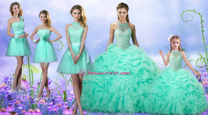 Apple Green Sleeveless Beading and Ruffles and Pick Ups Floor Length Sweet 16 Dresses