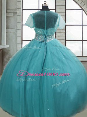 Inexpensive Aqua Blue Ball Gowns Tulle Sweetheart Sleeveless Beading and Sequins Floor Length Lace Up Sweet 16 Quinceanera Dress