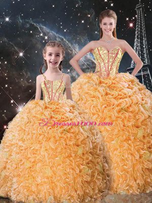 Elegant Orange 15 Quinceanera Dress Military Ball and Sweet 16 and Quinceanera with Beading and Ruffles Sweetheart Sleeveless Lace Up