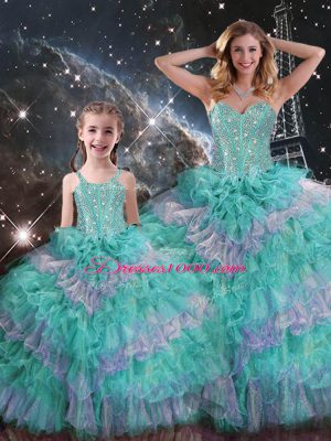Dazzling Multi-color Sweet 16 Dresses Military Ball and Sweet 16 and Quinceanera with Beading and Ruffled Layers and Sequins Sweetheart Sleeveless Lace Up