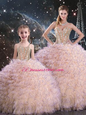Luxurious Peach Sweetheart Neckline Beading and Ruffles Quinceanera Gowns Sleeveless Lace Up