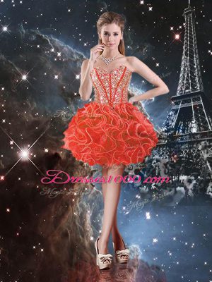 Coral Red Lace Up Sweetheart Beading and Ruffles 15th Birthday Dress Organza Sleeveless