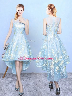 Aqua Blue Square Zipper Embroidery Court Dresses for Sweet 16 Sleeveless