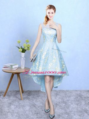 Aqua Blue Square Zipper Embroidery Court Dresses for Sweet 16 Sleeveless