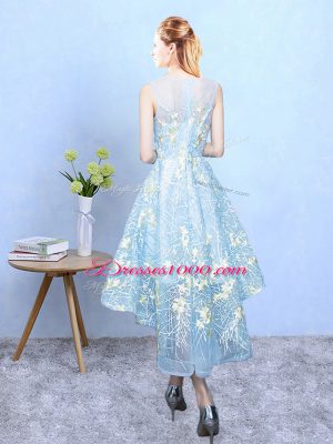 Aqua Blue Square Zipper Embroidery Court Dresses for Sweet 16 Sleeveless