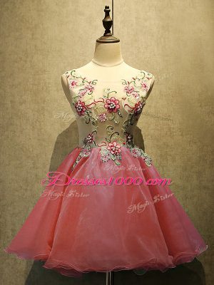 Mini Length A-line Sleeveless Coral Red Prom Dresses Lace Up