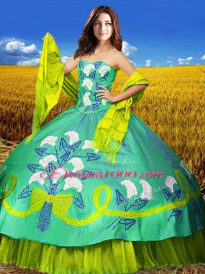 Multi-color Taffeta Lace Up Sweetheart Sleeveless Floor Length 15th Birthday Dress Embroidery
