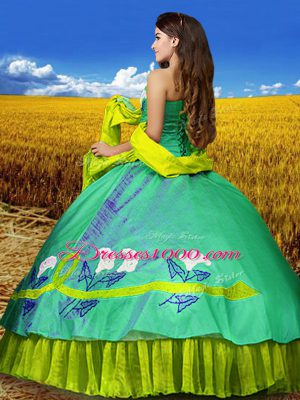 Multi-color Taffeta Lace Up Sweetheart Sleeveless Floor Length 15th Birthday Dress Embroidery