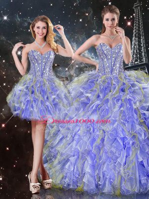 Spectacular Organza Sweetheart Sleeveless Lace Up Beading and Ruffles Quinceanera Dress in Lavender