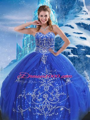 Floor Length Blue Quinceanera Dresses Sweetheart Sleeveless Lace Up