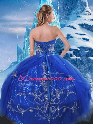 Floor Length Blue Quinceanera Dresses Sweetheart Sleeveless Lace Up