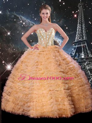 Customized Orange Lace Up Sweet 16 Dress Beading and Ruffles Sleeveless Floor Length