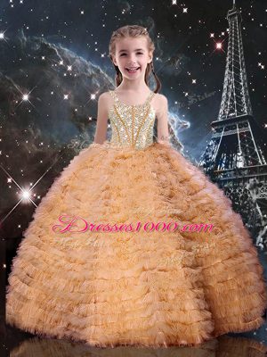 Customized Orange Lace Up Sweet 16 Dress Beading and Ruffles Sleeveless Floor Length