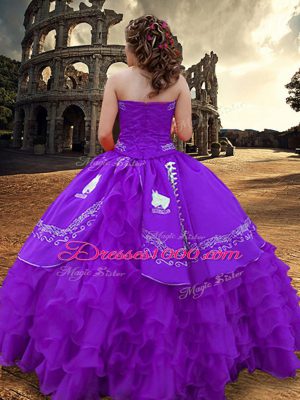 Luxury Strapless Sleeveless Taffeta Quinceanera Dress Embroidery and Ruffled Layers Zipper