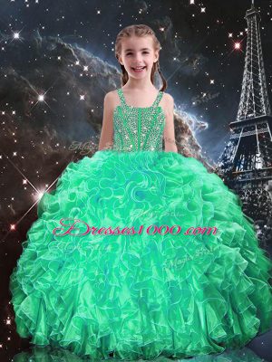 New Arrival Turquoise Lace Up Vestidos de Quinceanera Beading and Ruffles Sleeveless Floor Length