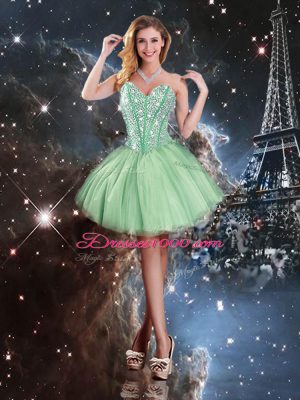 Romantic Floor Length Lace Up Vestidos de Quinceanera Apple Green for Military Ball and Sweet 16 and Quinceanera with Beading