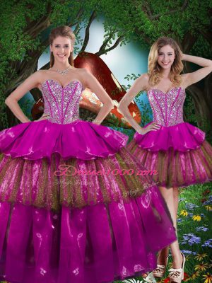 Free and Easy Multi-color Lace Up 15 Quinceanera Dress Beading and Ruffled Layers and Sequins Sleeveless Floor Length