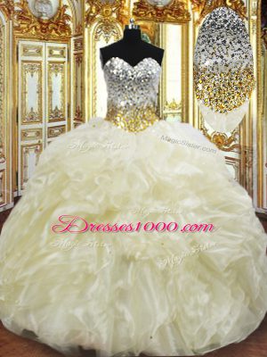 Sumptuous Organza Sleeveless Floor Length 15th Birthday Dress and Beading and Ruffles