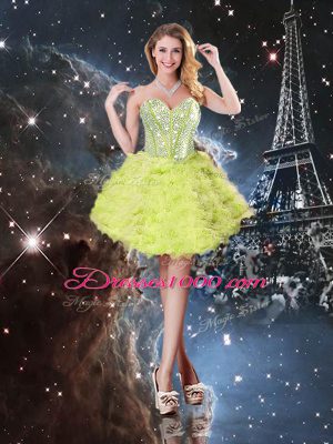 Sweetheart Sleeveless 15 Quinceanera Dress Floor Length Beading and Ruffles Yellow Green Tulle