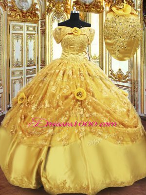 Strapless Sleeveless Lace Up 15 Quinceanera Dress Gold Tulle