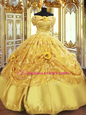 Strapless Sleeveless Lace Up 15 Quinceanera Dress Gold Tulle