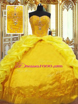 Noble Gold Sleeveless Beading and Embroidery and Pick Ups Lace Up Vestidos de Quinceanera