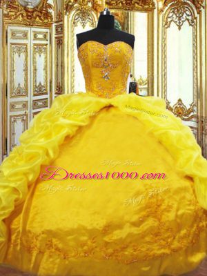 Noble Gold Sleeveless Beading and Embroidery and Pick Ups Lace Up Vestidos de Quinceanera