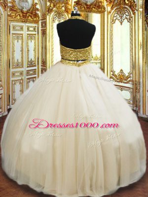 Sleeveless Floor Length Beading Zipper Quinceanera Dresses with Champagne