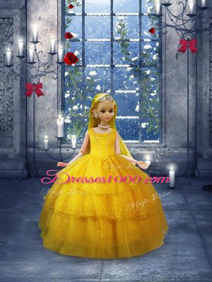 Fantastic Sleeveless Floor Length Ruffled Layers Lace Up Quinceanera Gowns with Gold