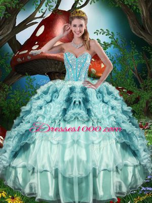 High End Sweetheart Sleeveless 15th Birthday Dress Floor Length Beading and Ruffles Multi-color Organza