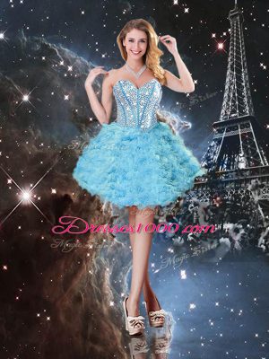 Superior Aqua Blue Ball Gowns Sweetheart Sleeveless Tulle Floor Length Lace Up Beading and Ruffled Layers Sweet 16 Dresses
