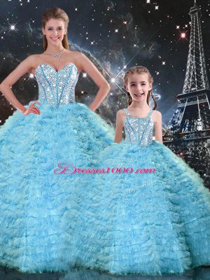 Vintage Sleeveless Beading and Ruffles Lace Up Quinceanera Gowns