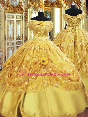 Top Selling Gold Sleeveless Tulle Lace Up 15th Birthday Dress for Military Ball and Sweet 16 and Quinceanera
